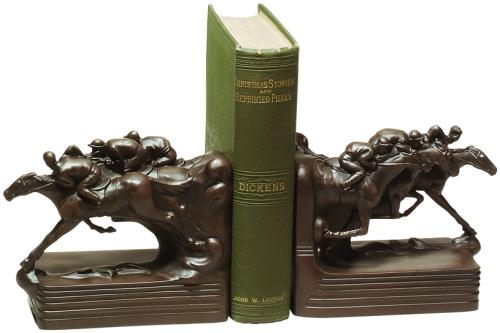 Bookends Too Close To Call Race Horse Race Equestrian Hand Painted OK Casting-Image 1