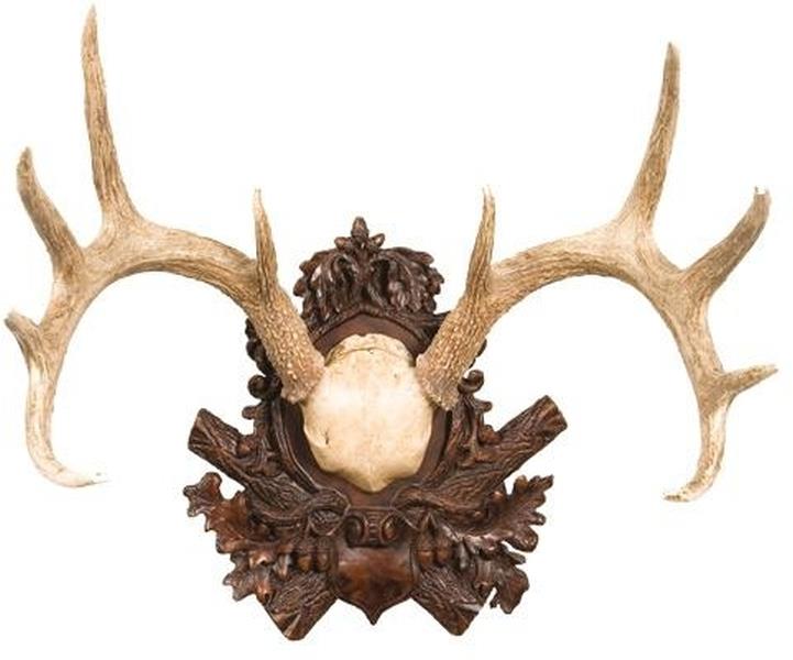 Plaque MOUNTAIN Lodge Whitetail Deer Anters White Resin Highly Detailed Carved-Image 1