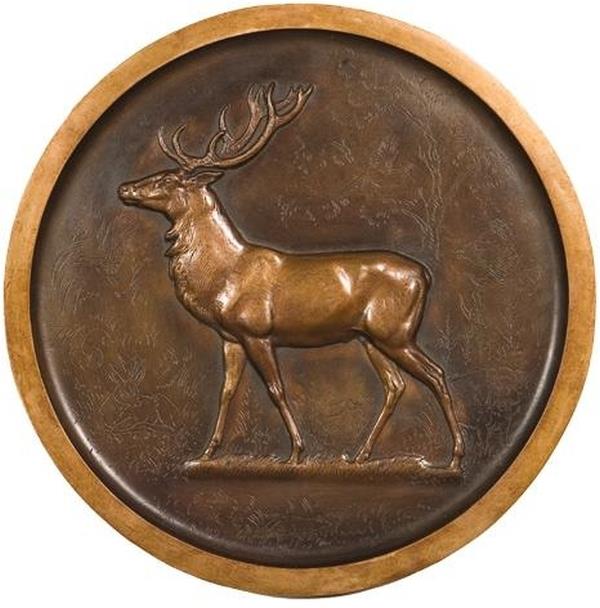 Plaque Wall Regal Stag Deer Relief Round Hand Cast Resin OK Casting Mountain-Image 1