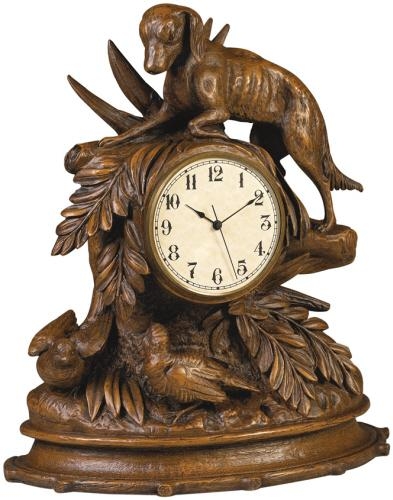 Mantle Mantel Clock Dog And Birds Hand-Painted Resin OK Casting USA Made-Image 1