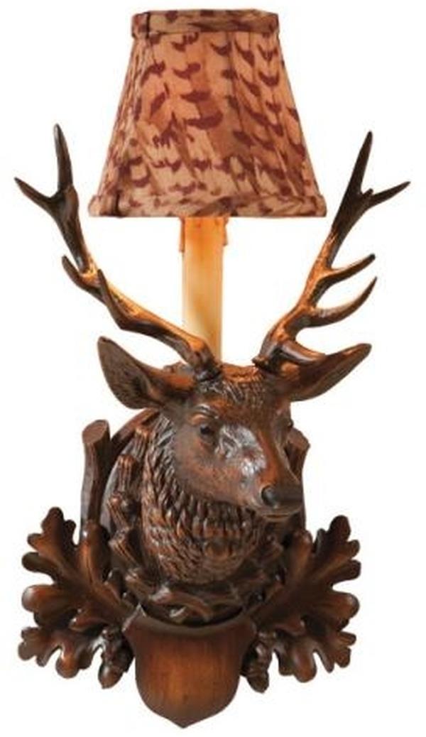 Wall Sconce MOUNTAIN Lodge Pheasant Feather Stag Bird Deer Left-Facing Left-Image 1