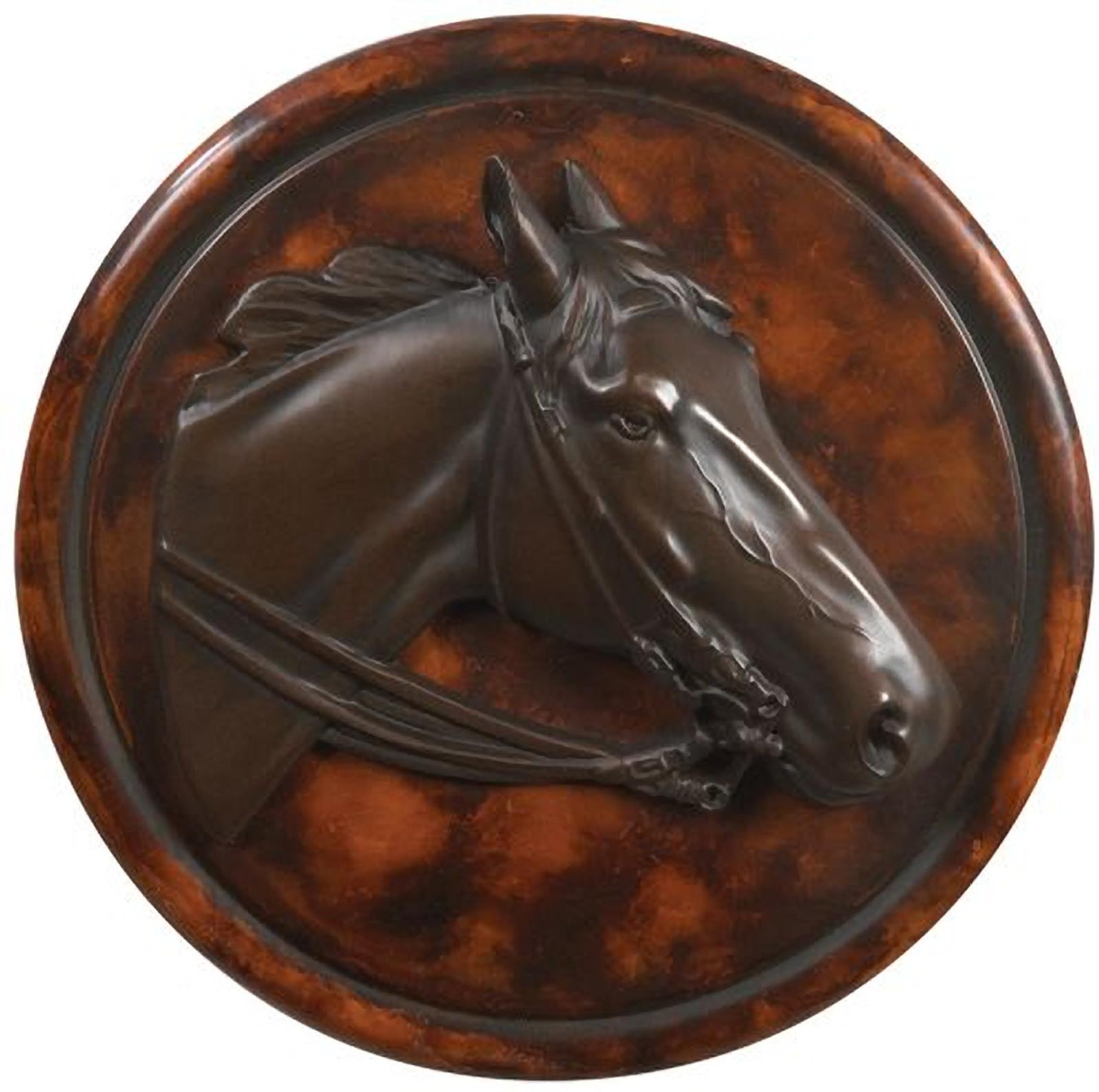 Plaque EQUESTRIAN Lodge Horse Head Bronze Resin Hand-Cast Hand-Painted P-Image 1