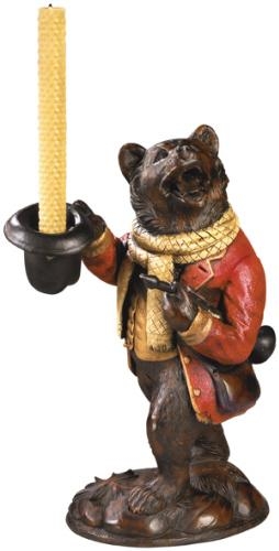 Candlestick Candleholder MOUNTAIN Lodge Bear with Top Hat Chocolate Brown Resin-Image 1