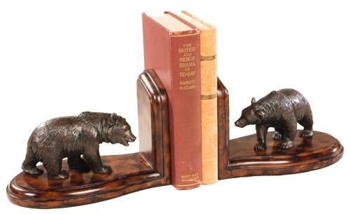 Bookends Bookend MOUNTAIN Lodge Bear Burnt Umber Resin Hand-Painted Hand-Cast-Image 1