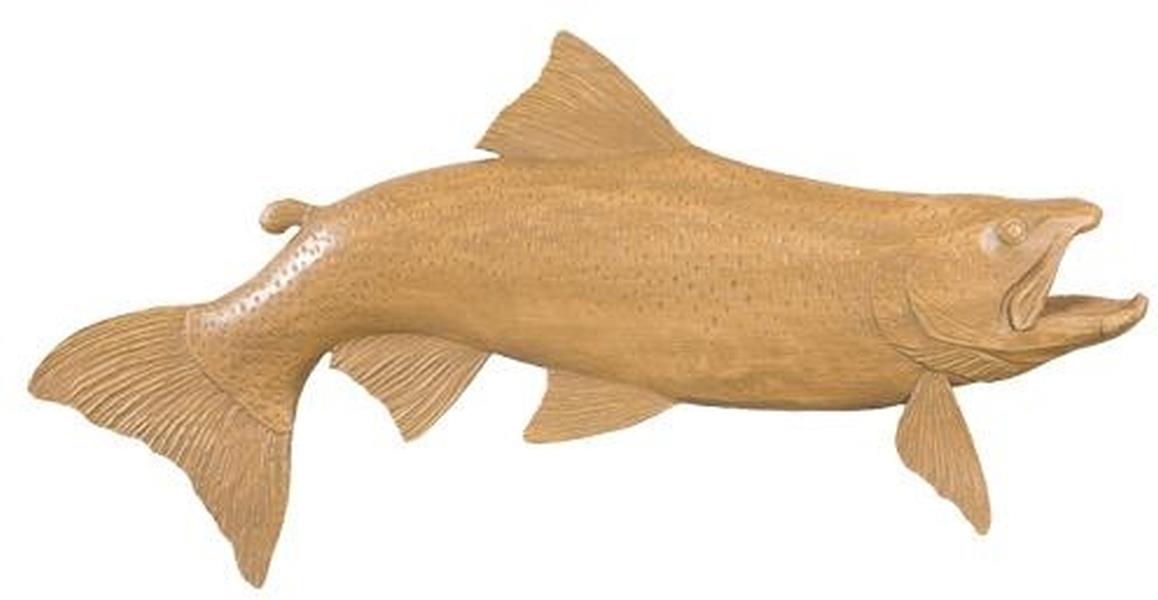 Plaque MOUNTAIN Lodge Brown Trout Fish Large Almond Off-White Resin Hand-Cast-Image 1