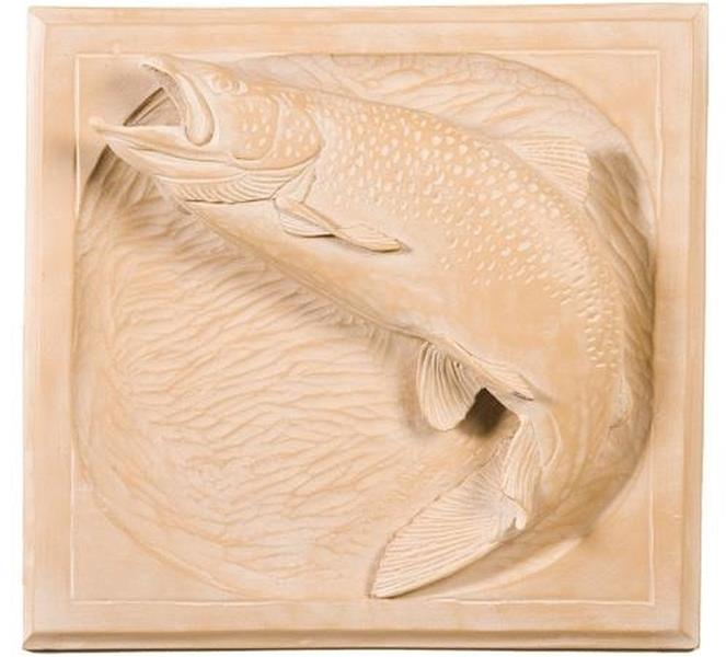 Plaque MOUNTAIN Lodge Jumping Rainbow Trout Fish Beige Resin Hand-Cast-Image 1