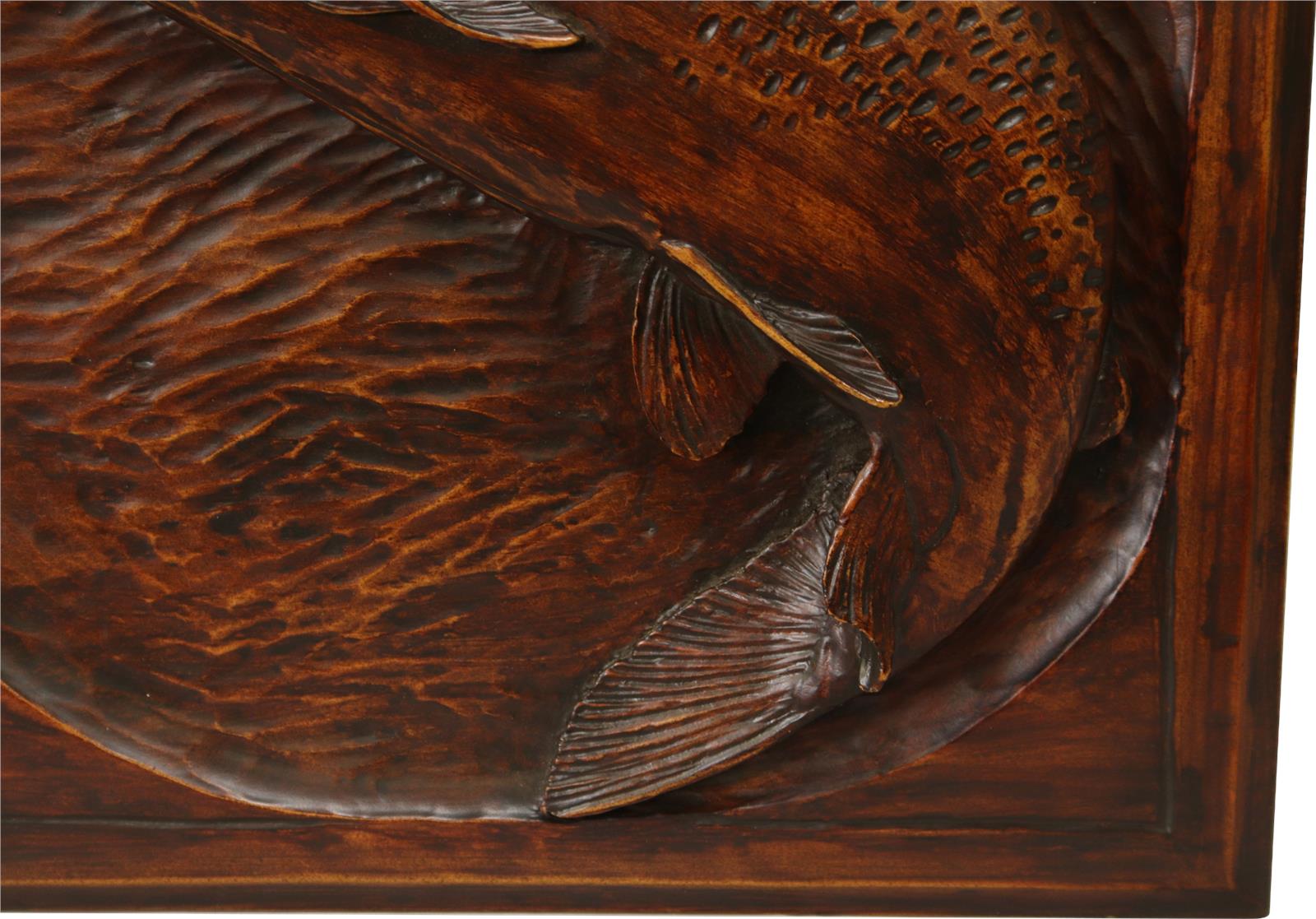Plaque MOUNTAIN Lodge Jumping Rainbow Trout Fish Coffee Brown Resin-Image 3