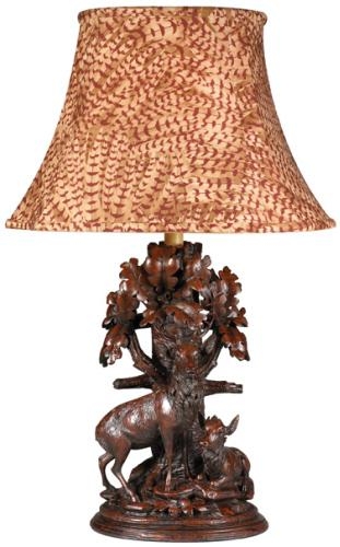 Sculpture Table Lamp Forest Monarchs Feather Fabric Hand Painted OK Casting-Image 1