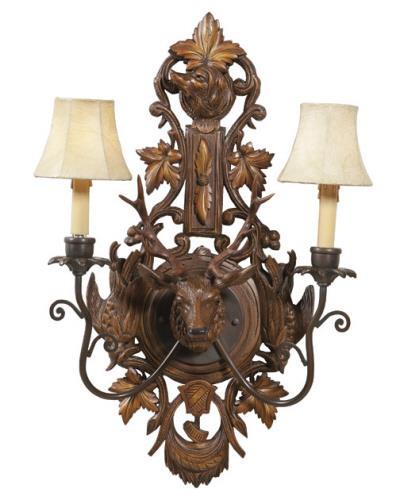 Wall Sconce MOUNTAIN Lodge Deer Stag 2-Light Chocolate Brown Resin Hand-Cast-Image 1