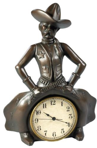 Clock AMERICAN WEST Lodge Bowlegged Cowboy Sheriff Resin Hand-Cast Hand-Painted-Image 1