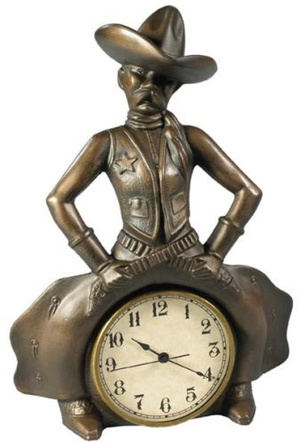 Clock AMERICAN WEST Lodge Bowlegged Cowboy Sheriff Resin Hand-Cast Quartz-Image 1