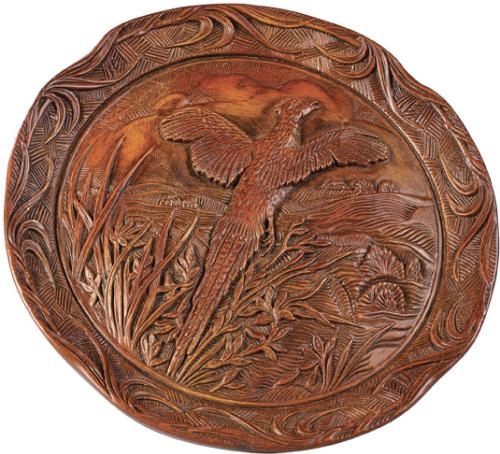 Plaque MOUNTAIN Lodge Flying Pheasant Birds Resin Hand-Cast Relief Carved-Image 1
