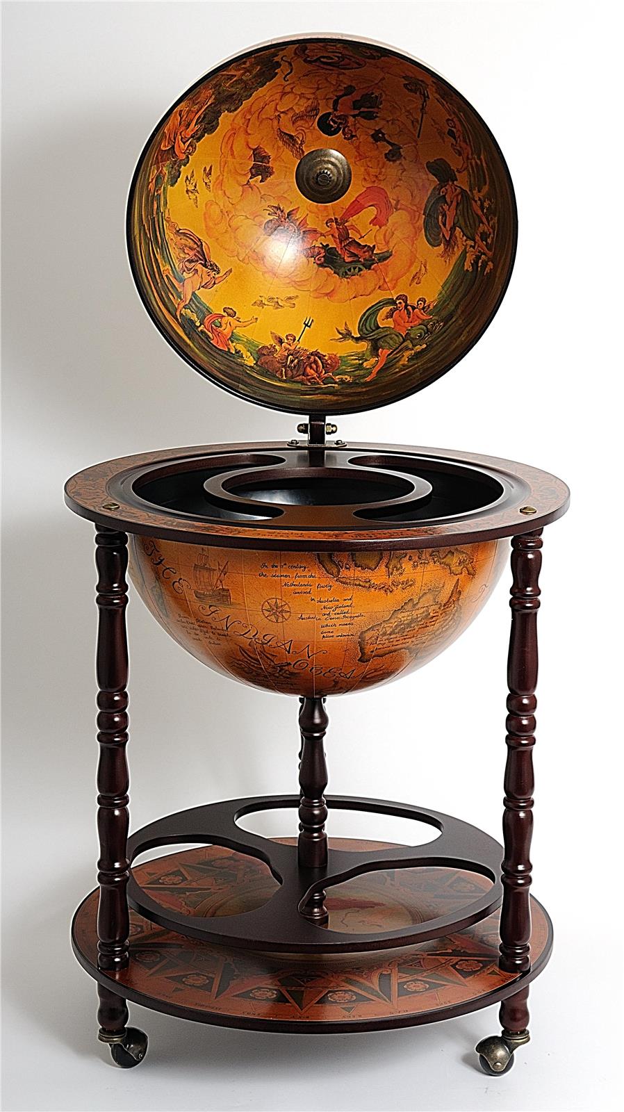 Drinks Cabinet Bar Traditional Antique Globe 17.75-In Wood Carved-Image 10