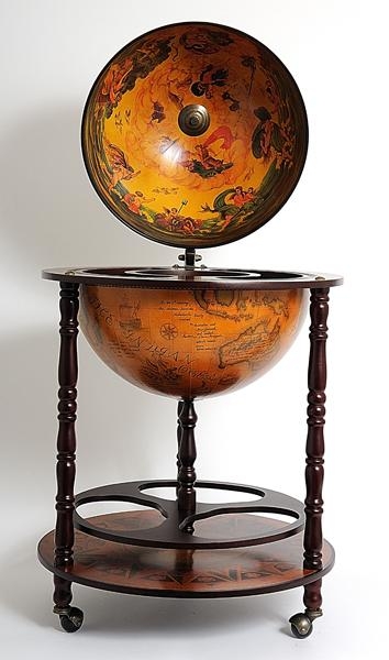 Drinks Cabinet Bar Traditional Antique Globe 17.75-In Wood Carved-Image 13