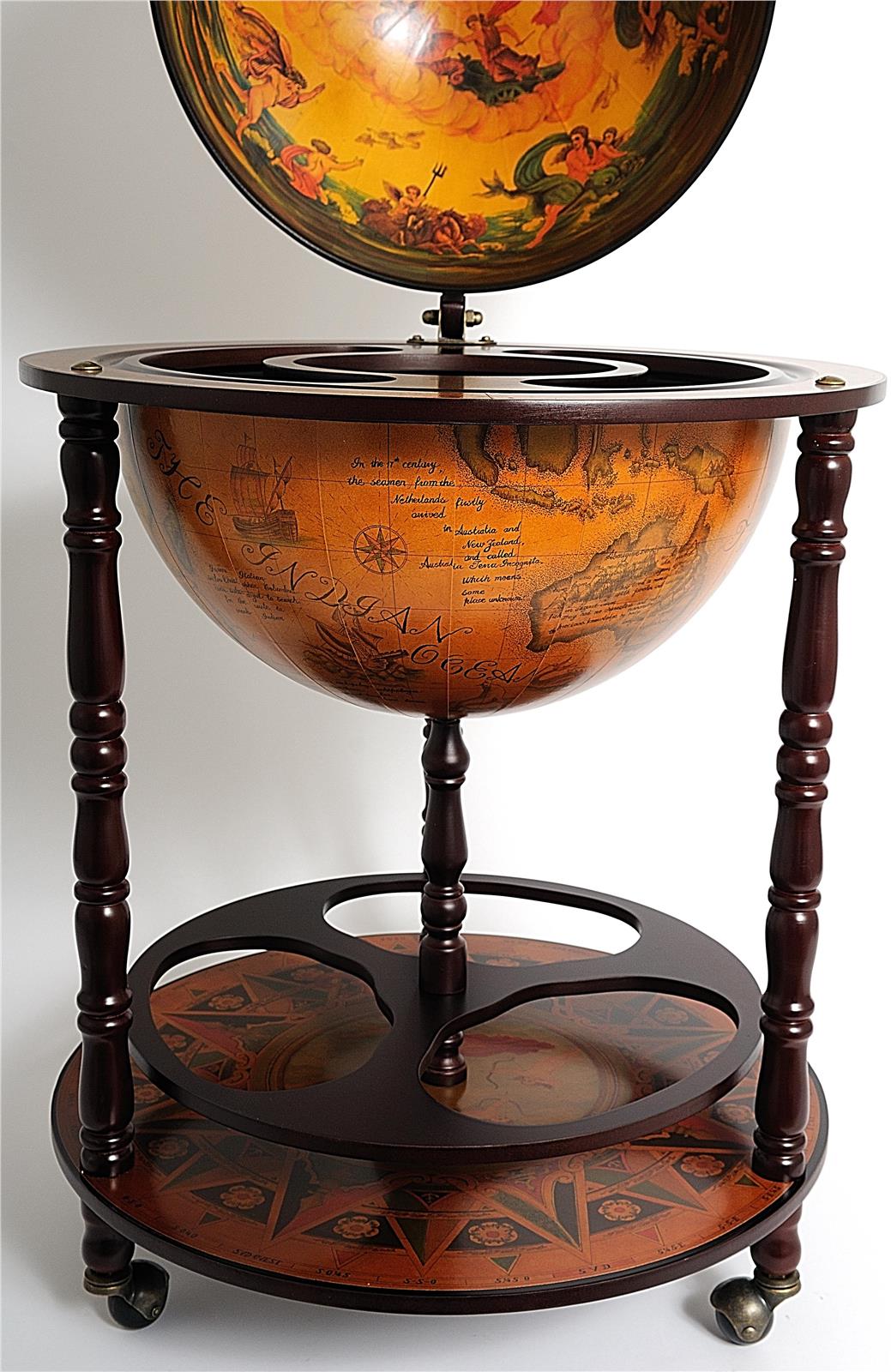 Drinks Cabinet Bar Traditional Antique Globe 17.75-In Wood Carved-Image 4