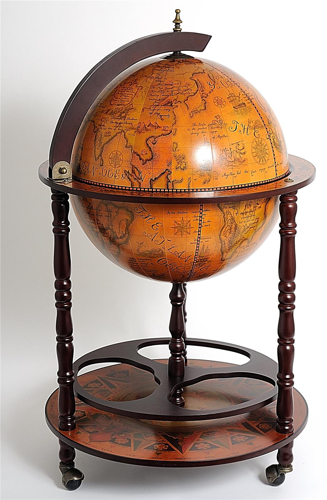 Drinks Cabinet Bar Traditional Antique Globe 17.75-In Wood Carved-Image 8