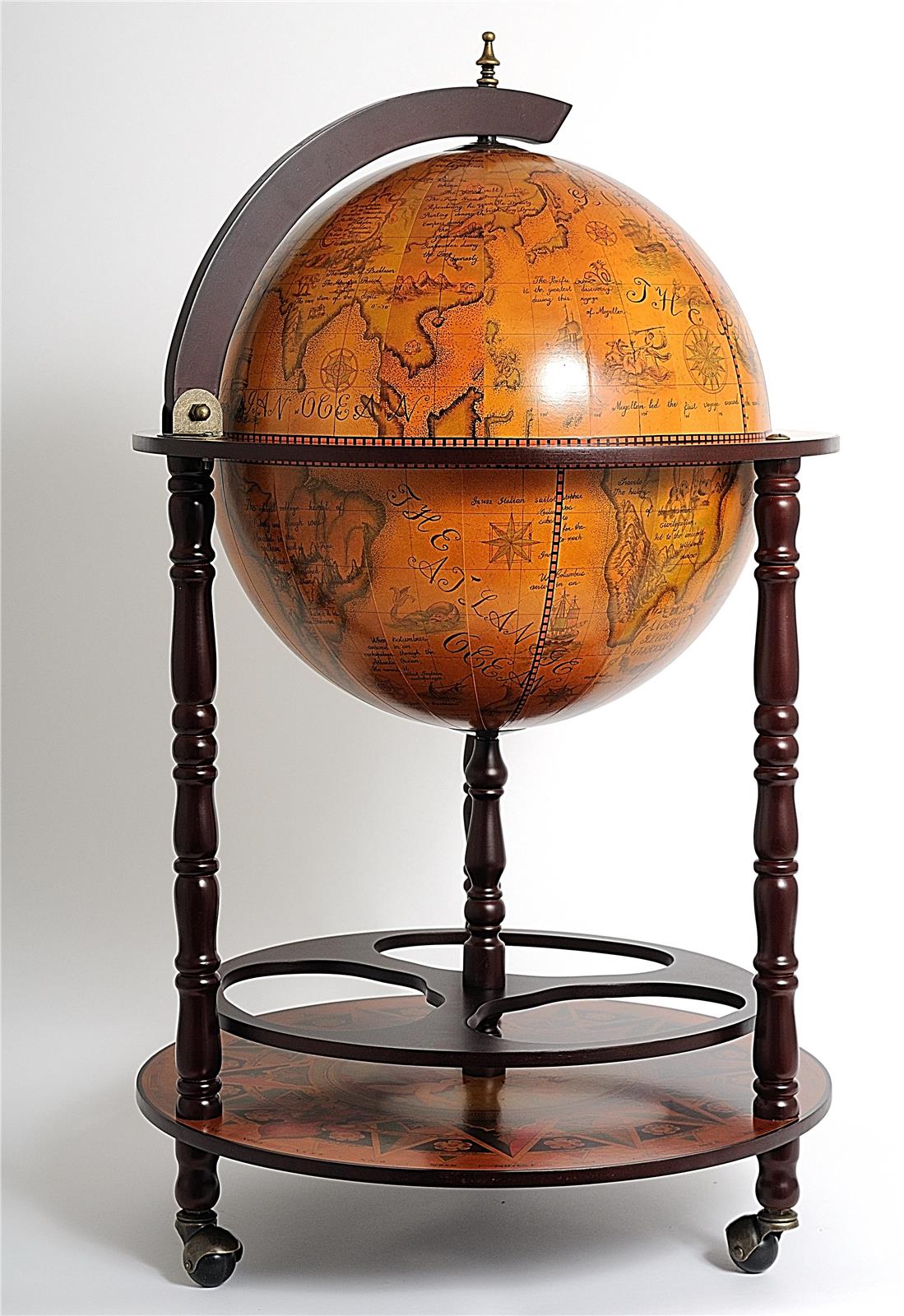 Drinks Cabinet Bar Traditional Antique Globe 17.75-In Wood Carved-Image 9