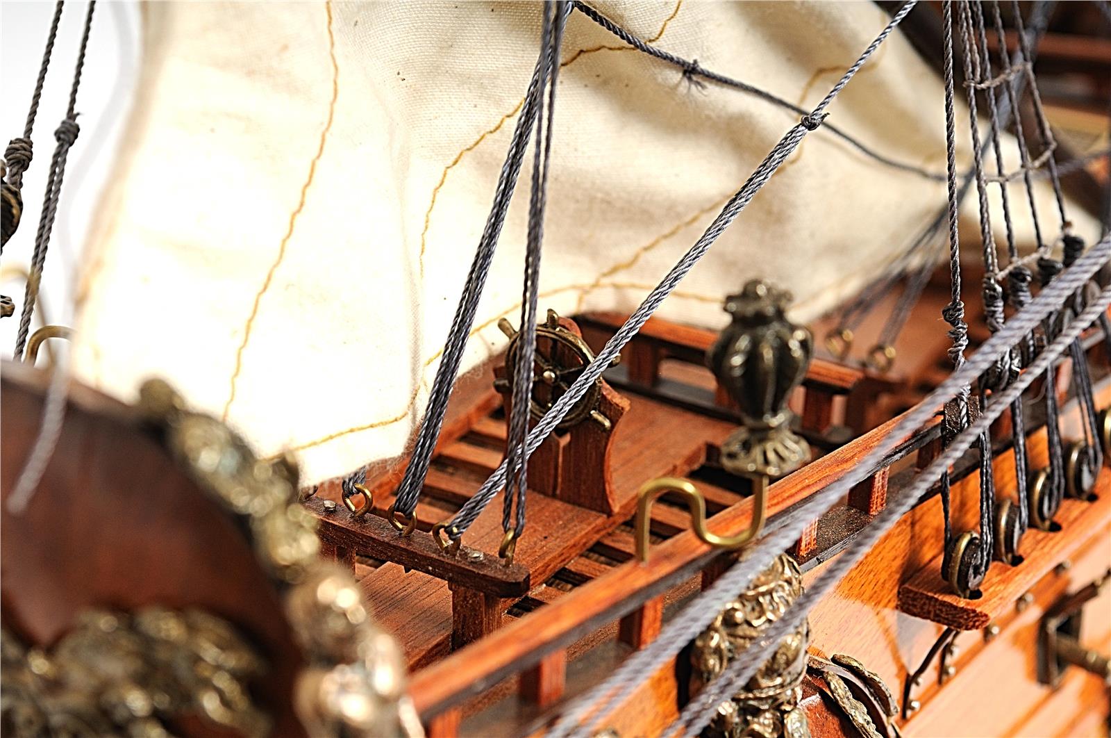 Ship Model Watercraft Traditional Antique Fairfax Boats Sailing Wood Base Linen-Image 13