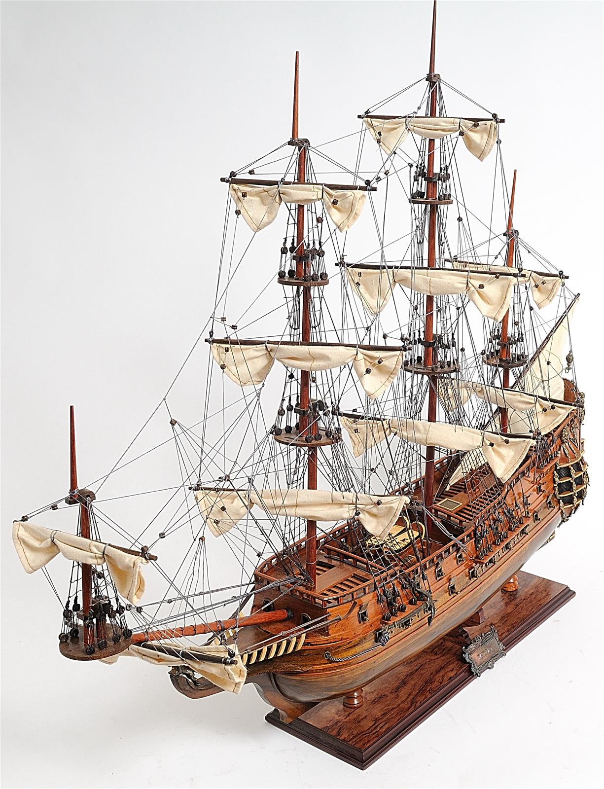 Ship Model Watercraft Traditional Antique Fairfax Boats Sailing Wood Base Linen-Image 2