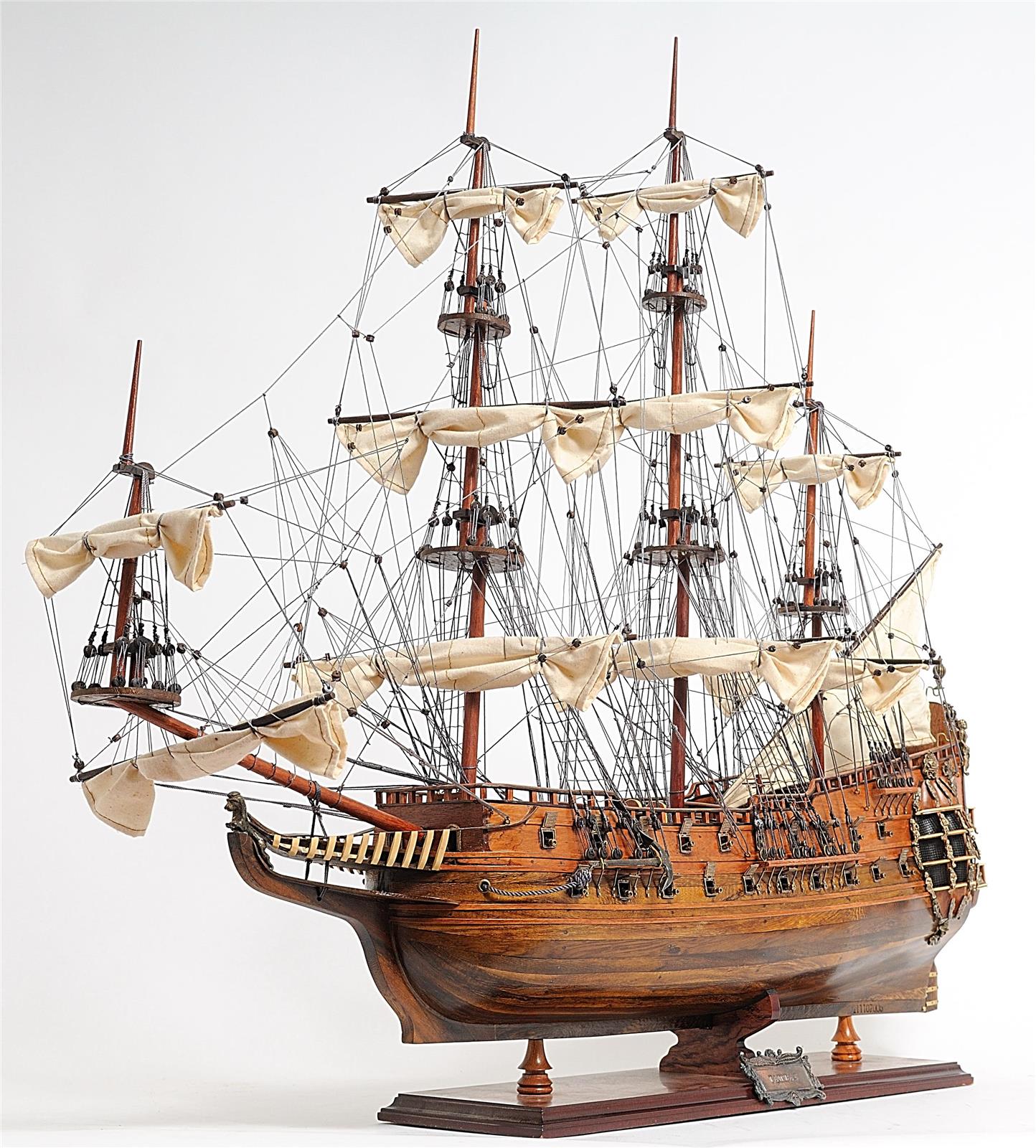 Ship Model Watercraft Traditional Antique Fairfax Boats Sailing Wood Base Linen-Image 4
