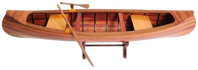Model Canoe Watercraft Traditional Antique Indian Girl Natural Brass Wood-Image 3