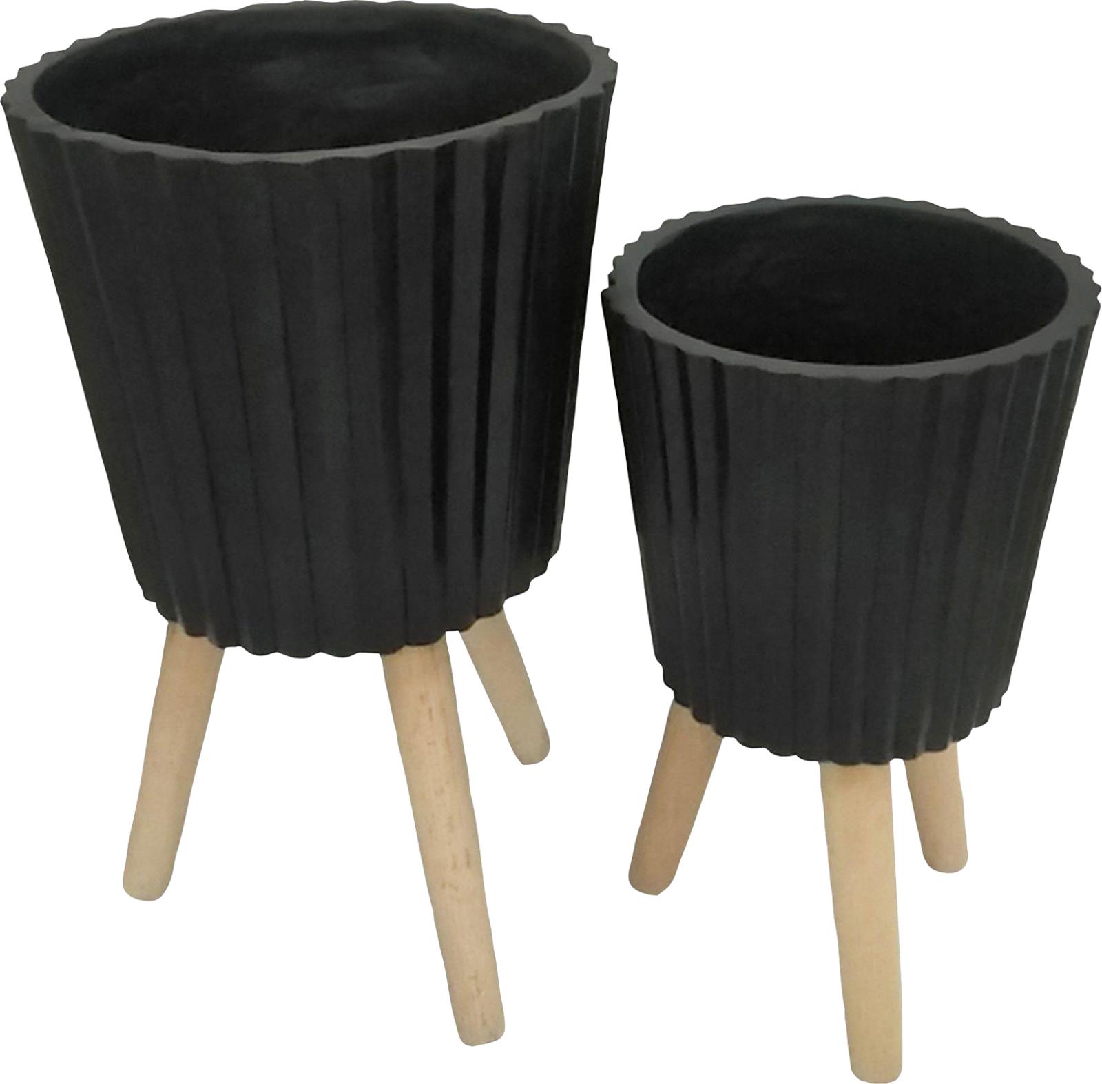 Planter Vase Contemporary Black Set 2 Beech Ceramic-Image 1