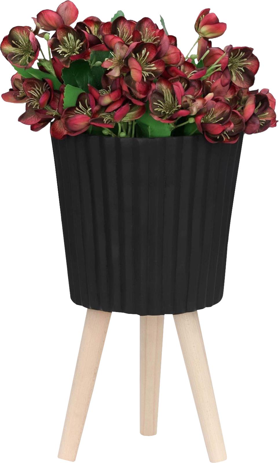 Planter Vase Contemporary Black Set 2 Beech Ceramic-Image 3