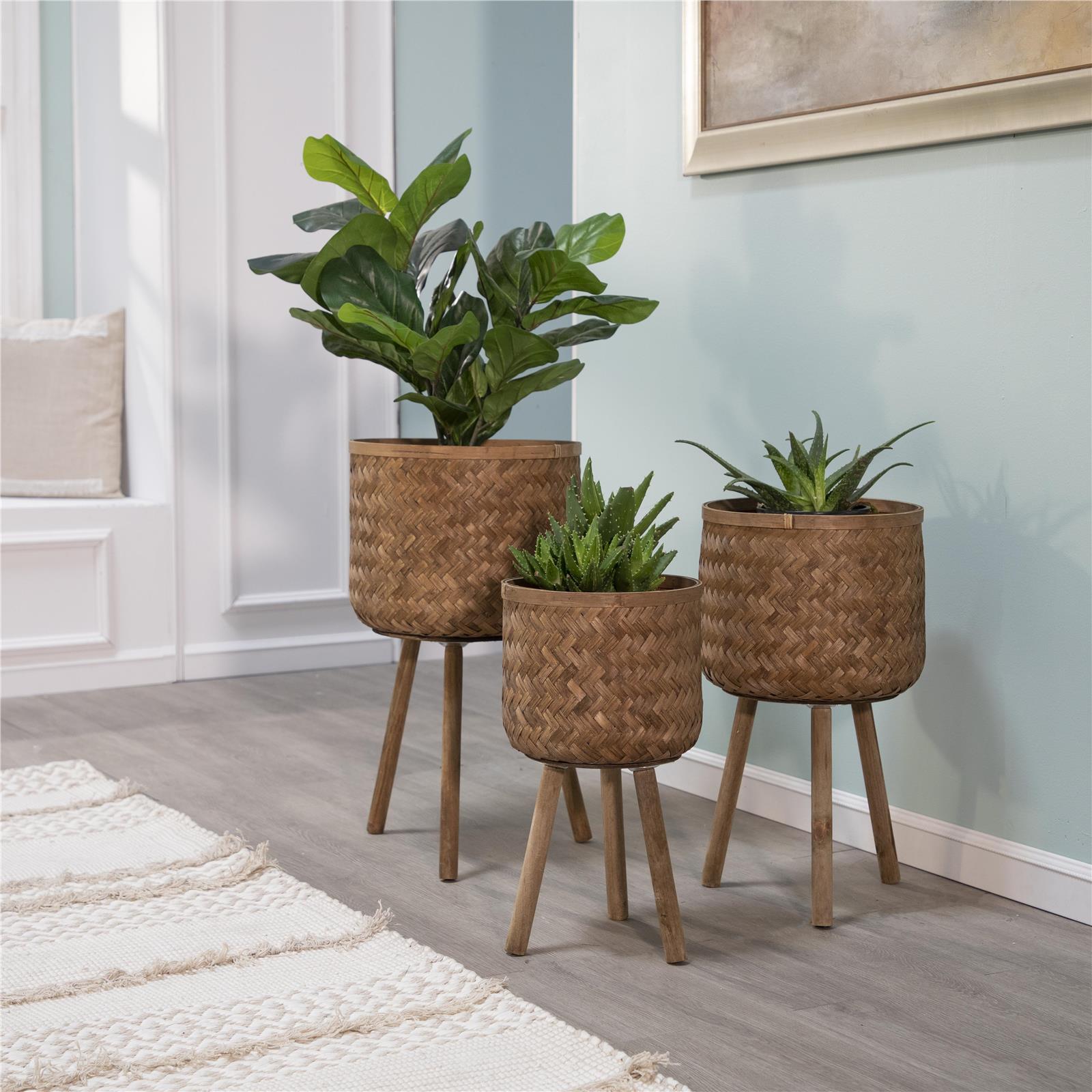 Planters Contemporary Brown Set 3 Bamboo Pine-Image 4