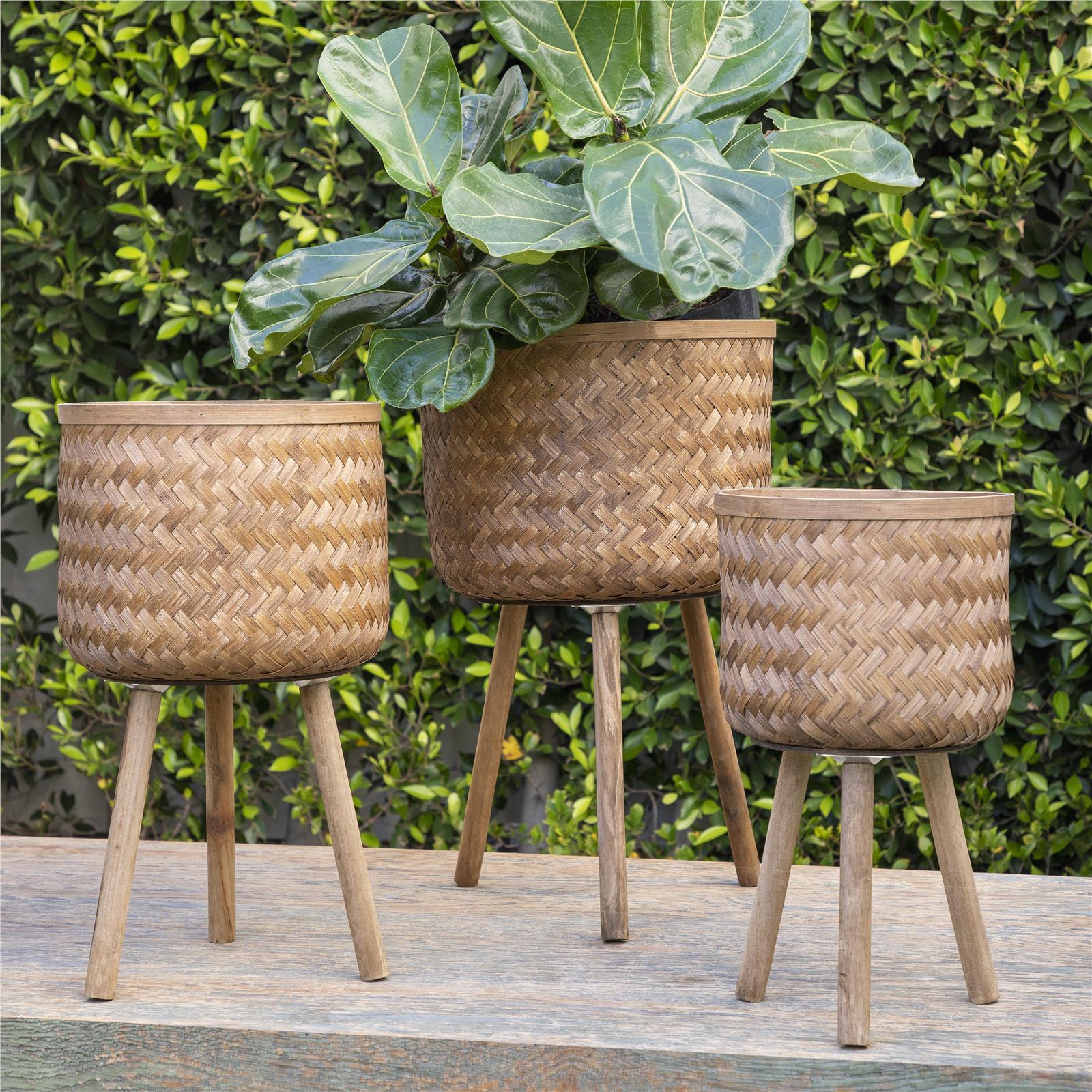 Planters Contemporary Brown Set 3 Bamboo Pine-Image 6