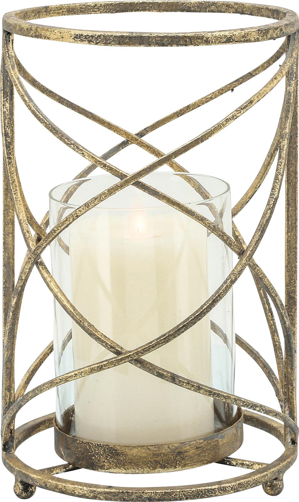 Hurricane Candleholder Traditional Antique Gold Glass Iron-Image 1
