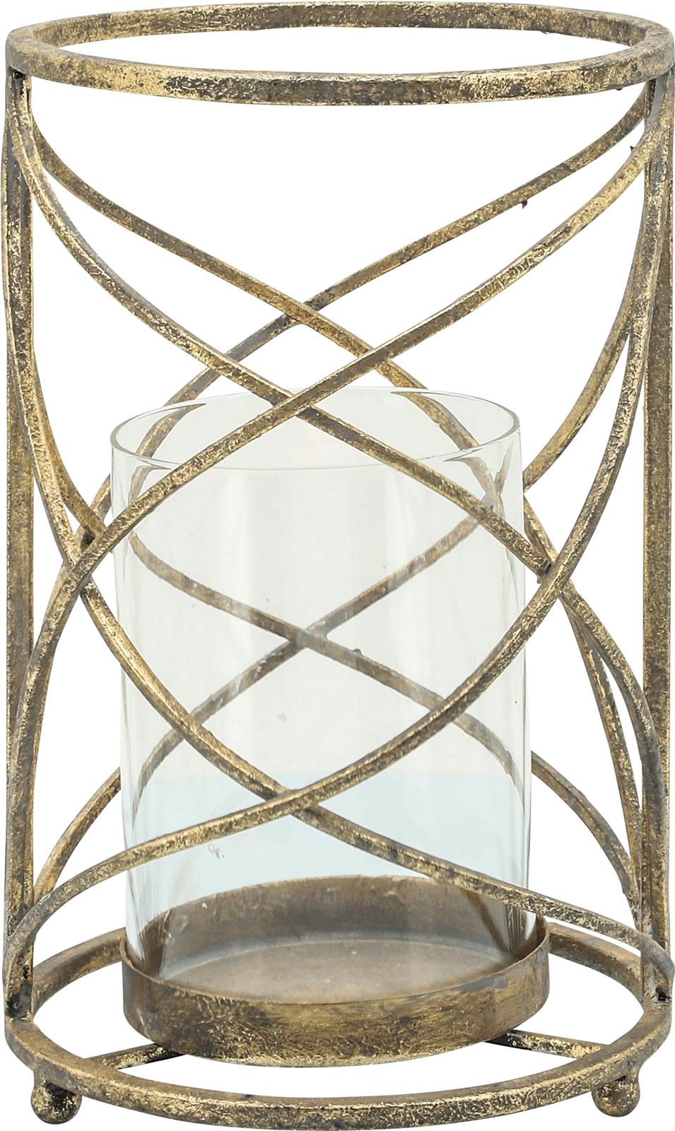 Hurricane Candleholder Traditional Antique Gold Glass Iron-Image 2