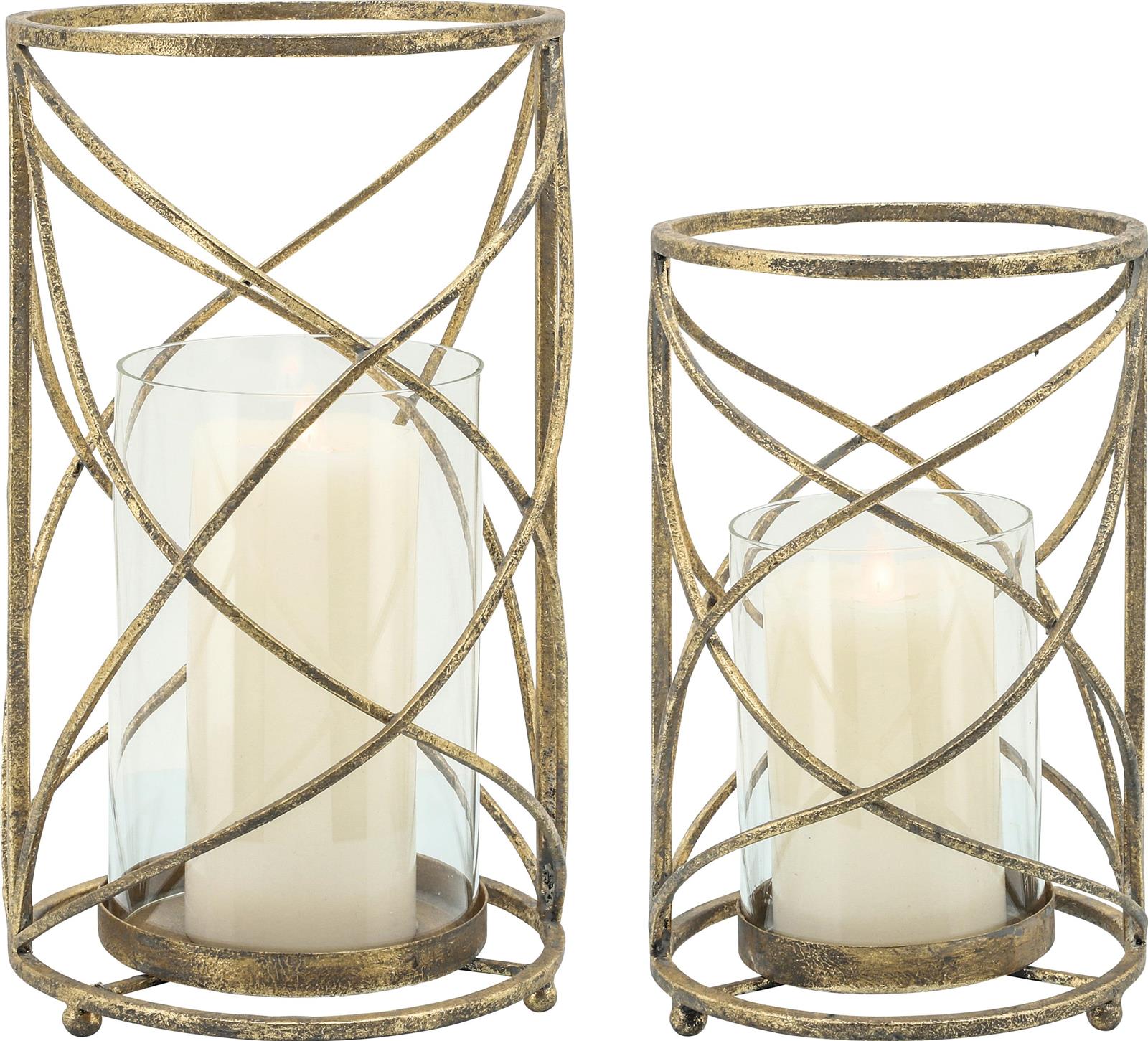 Hurricane Candleholder Traditional Antique Gold Glass Iron-Image 4