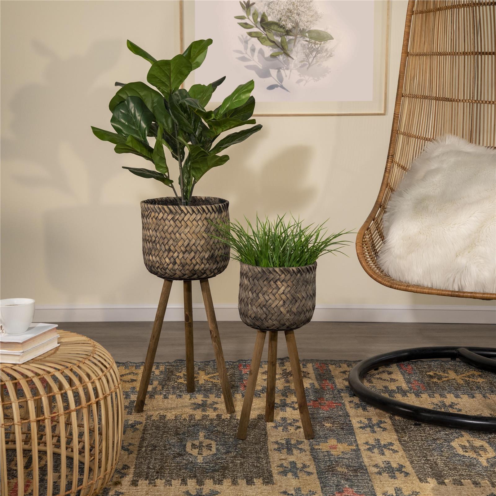 Planters Contemporary Brown Set 2 Pine Bamboo-Image 2