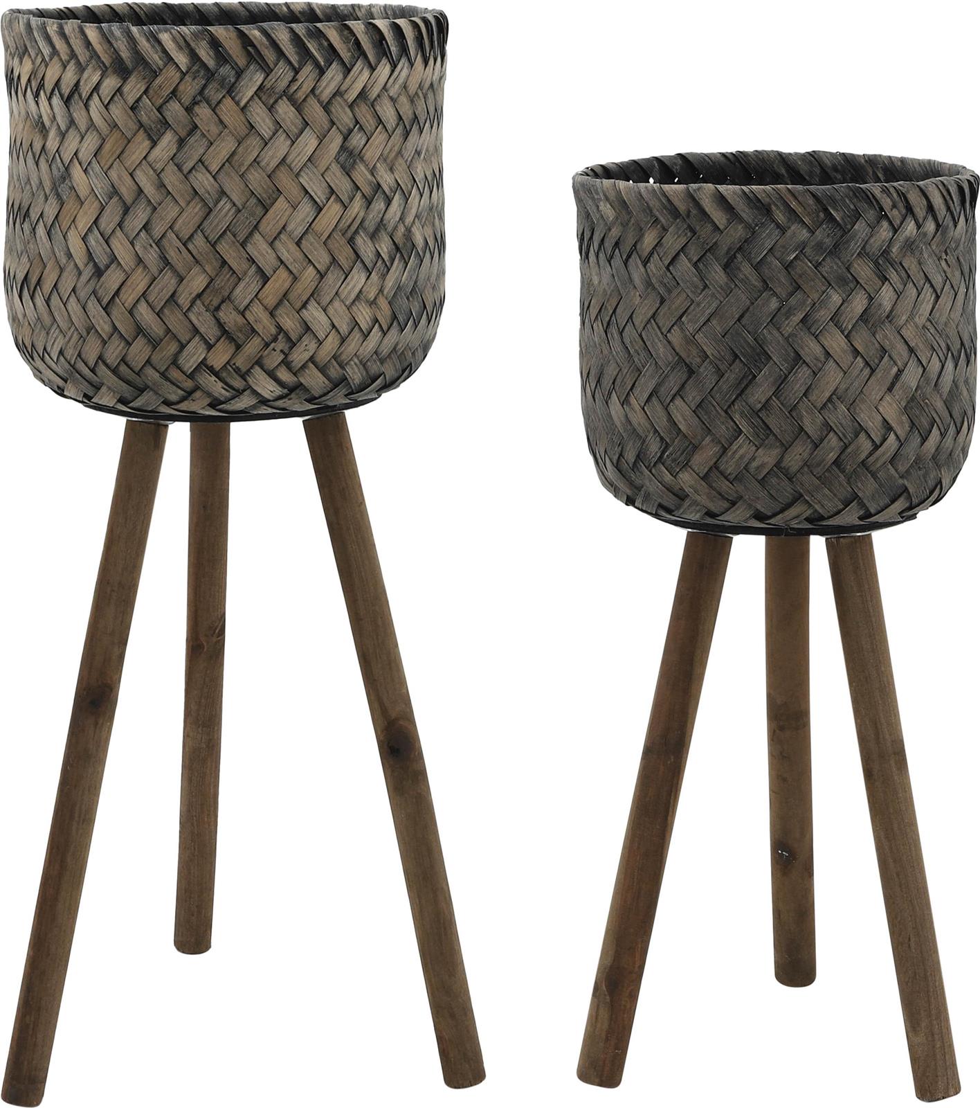 Planters Contemporary Brown Set 2 Pine Bamboo-Image 3