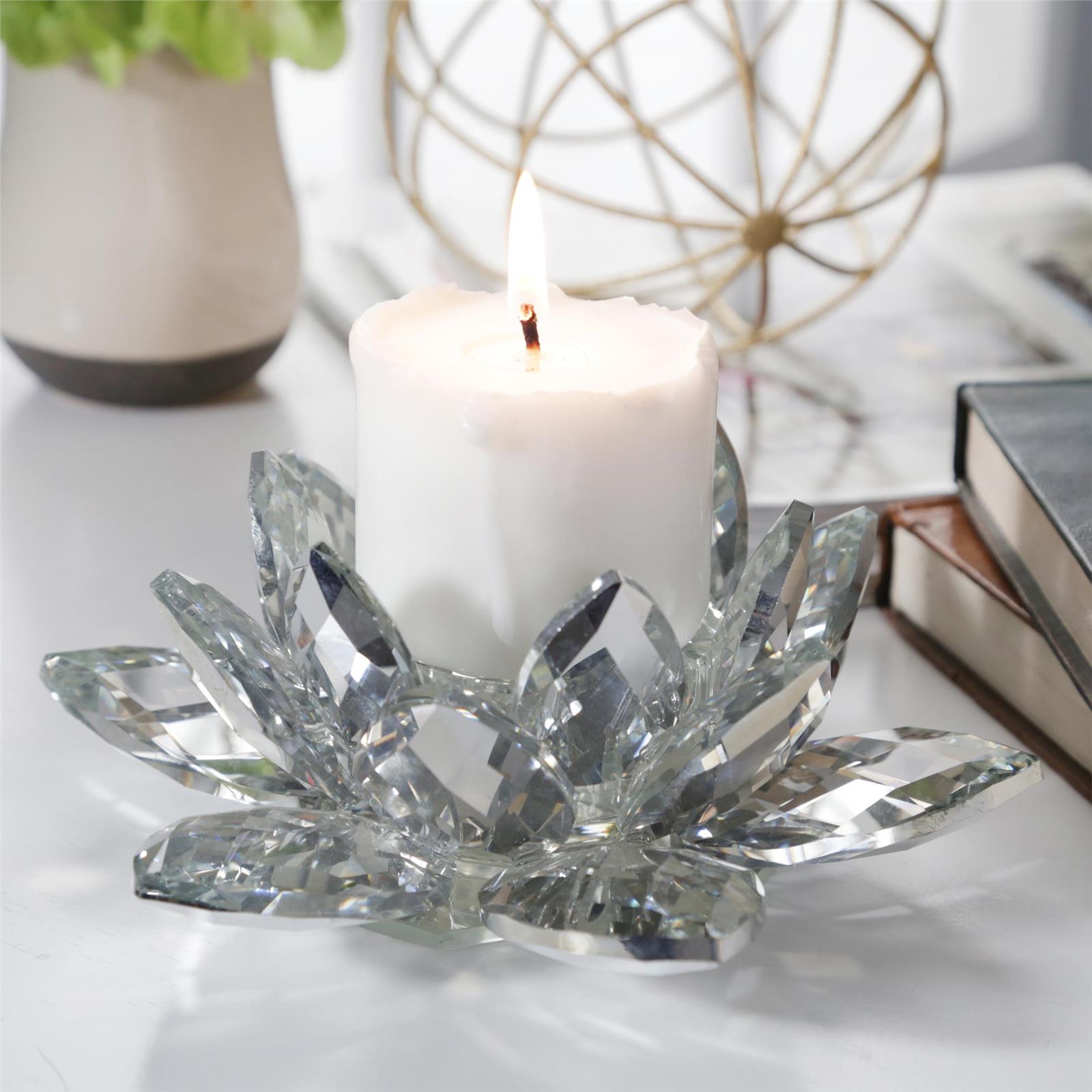 Candleholder Candlestick GLAM Modern Contemporary Lotus Flower Silver Glas-Image 3