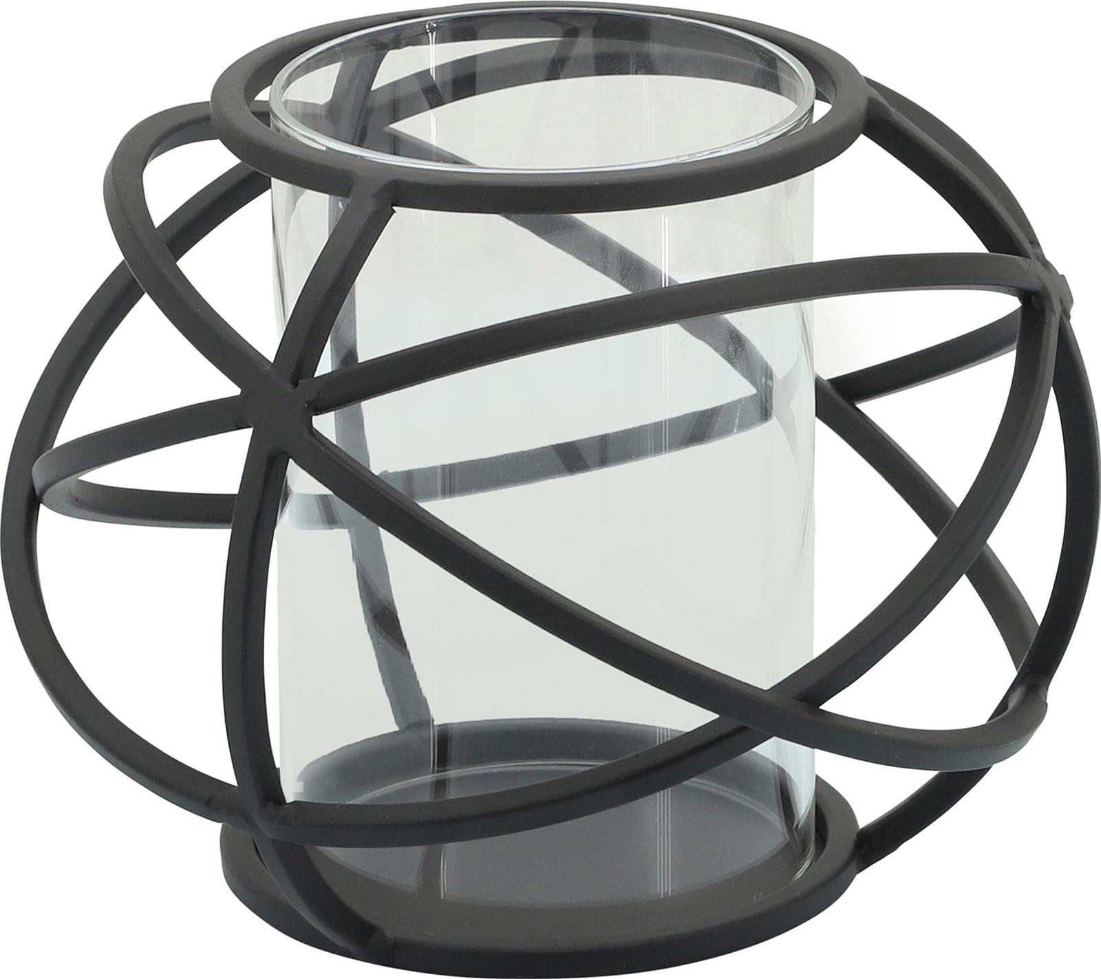 Candleholder Candlestick Contemporary Orb Black Set 2 Glass Metal-Image 1
