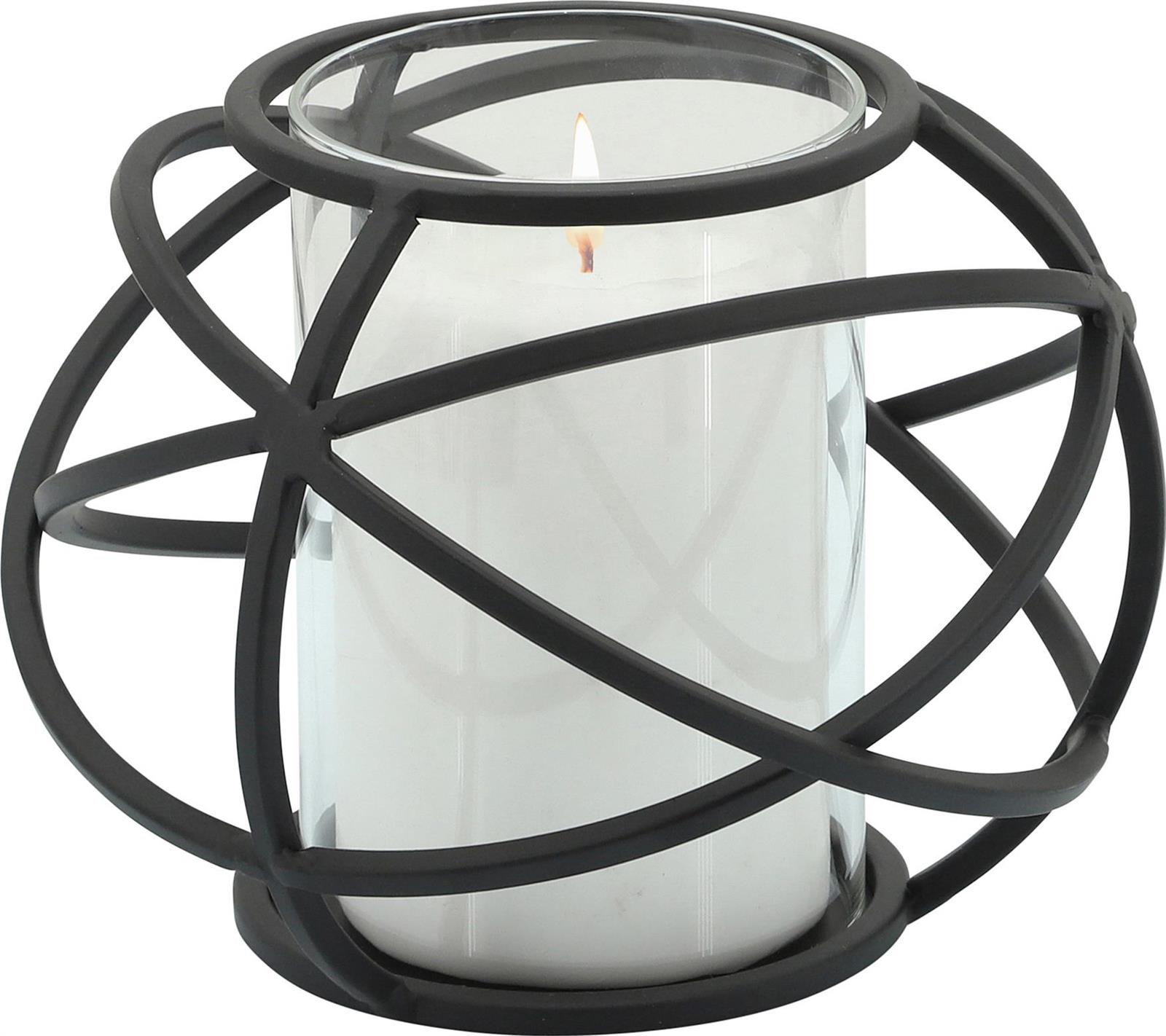 Candleholder Candlestick Contemporary Orb Black Set 2 Glass Metal-Image 3