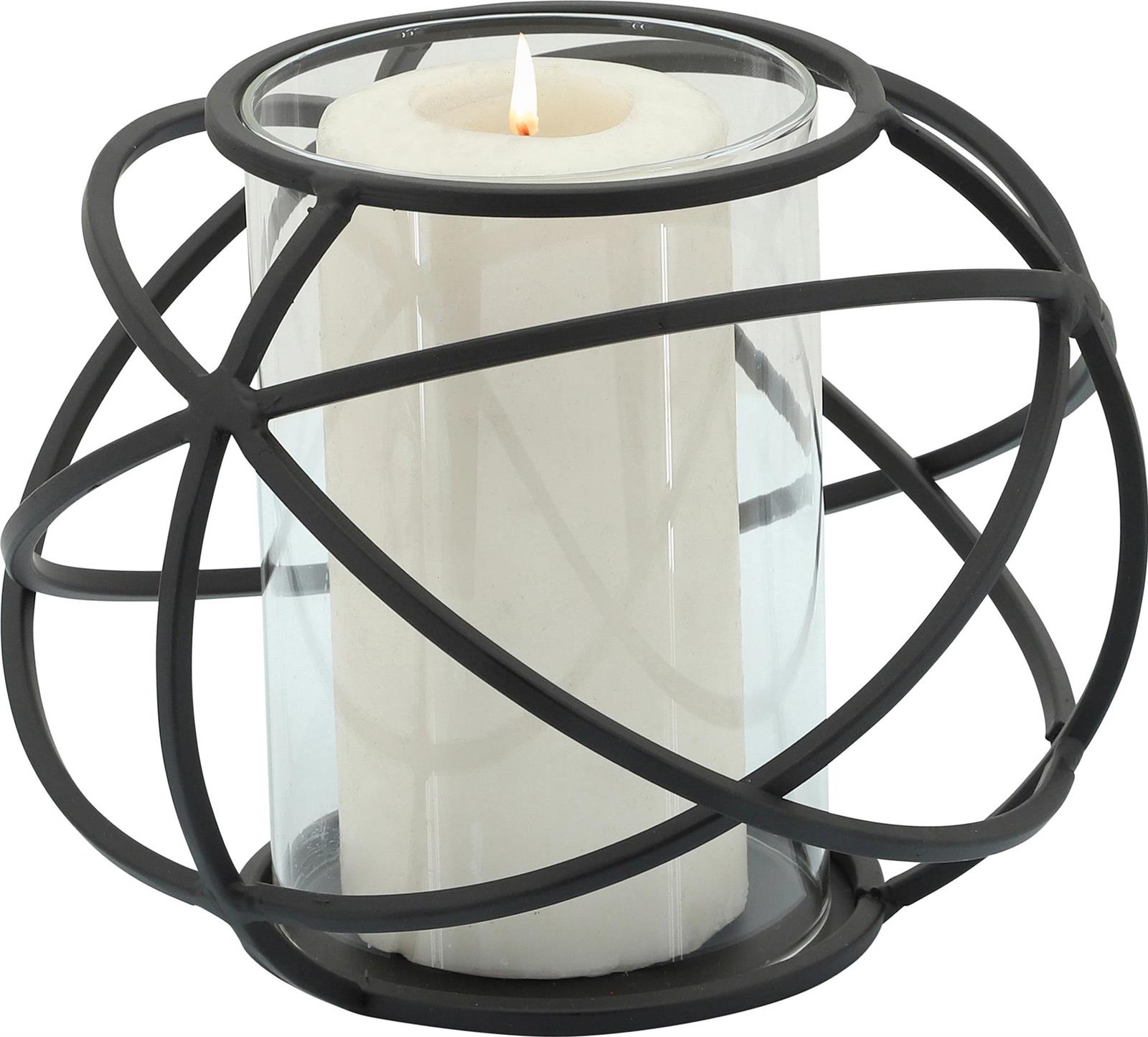 Candleholder Candlestick Contemporary Orb Black Set 2 Glass Metal-Image 4