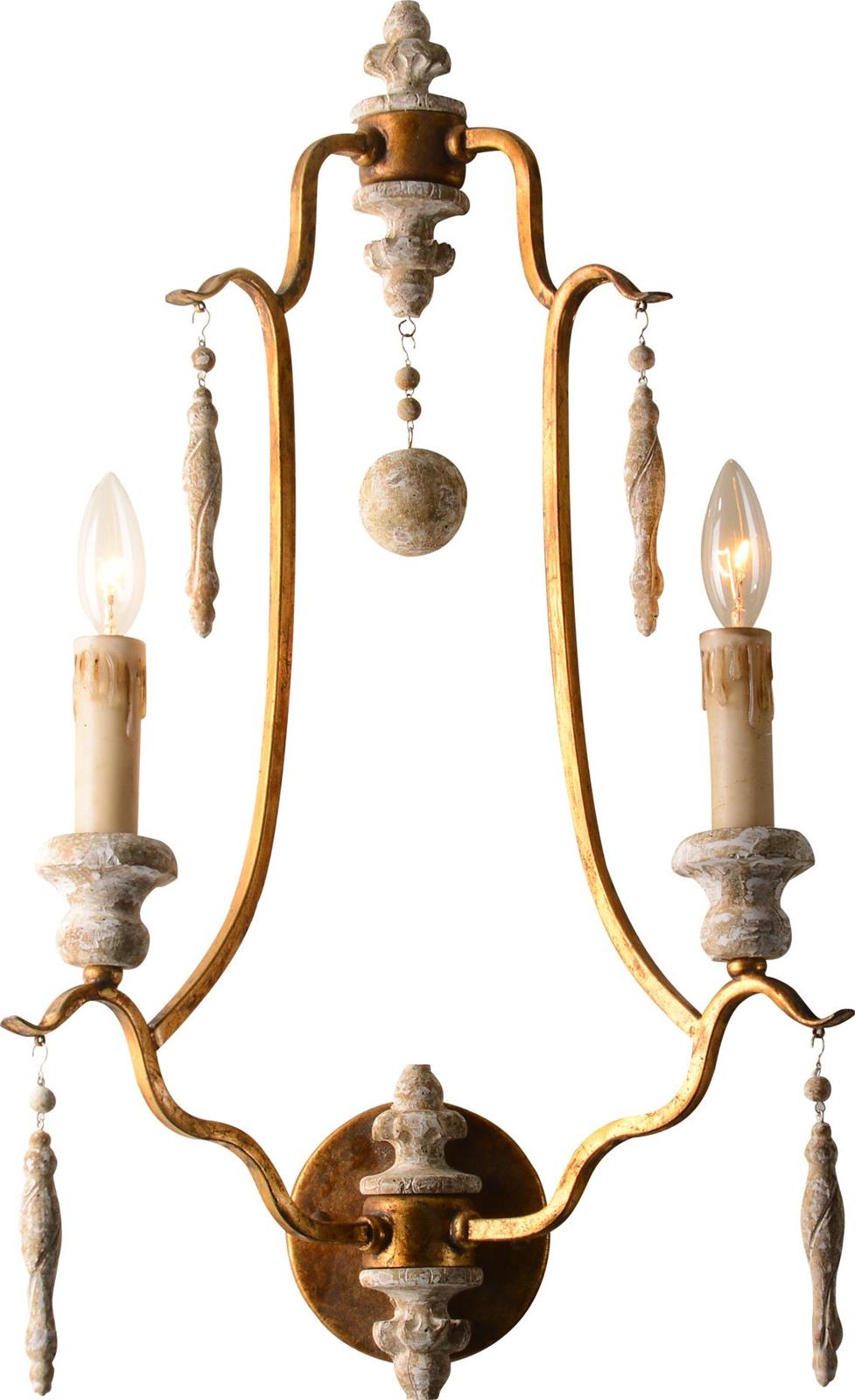 Wall Sconce Arietta Terracotta Lighting Romantic Gold Iron 2-Light Candles-Image 1