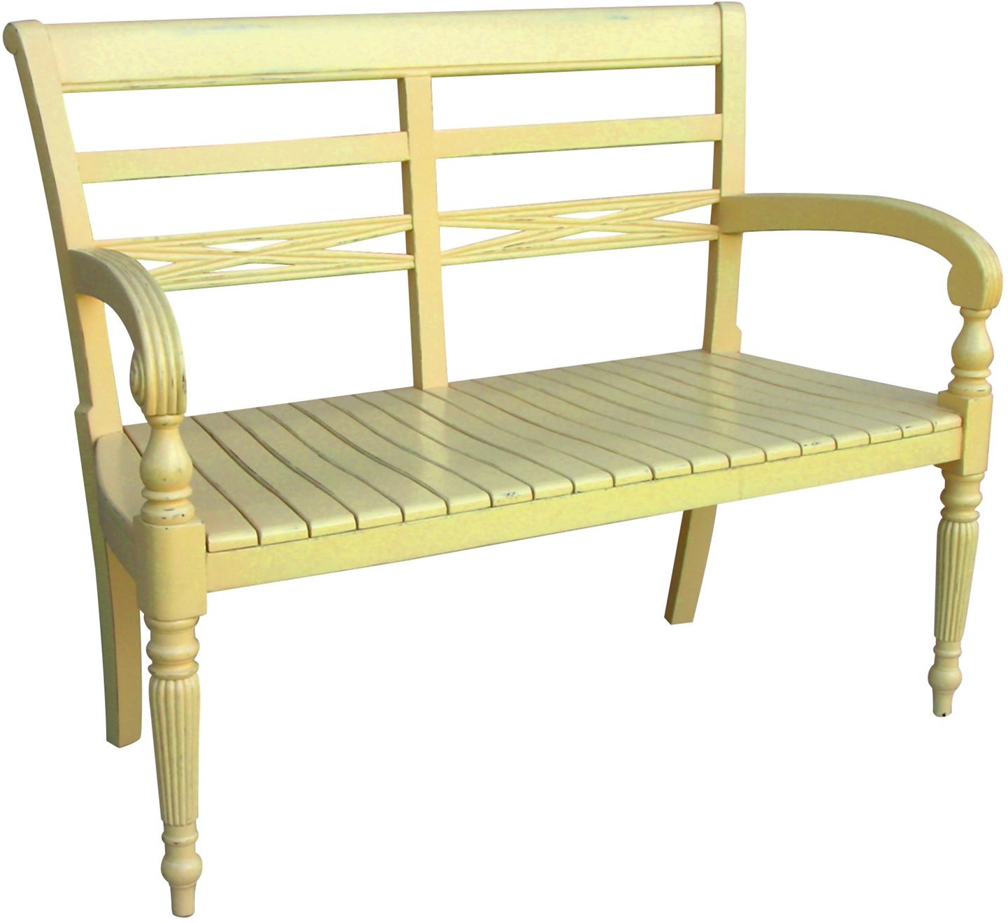 Bench TRADE WINDS RAFFLES Traditional Antique Seats 2 Yellow Painted Mahogany-Image 1