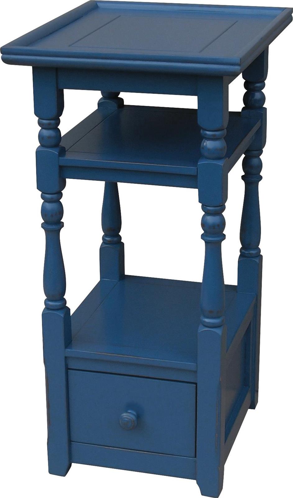 Bedside Table Nightstand TRADE WINDS COTTAGE Navy Blue Mindi Mahogany Metal-Image 1