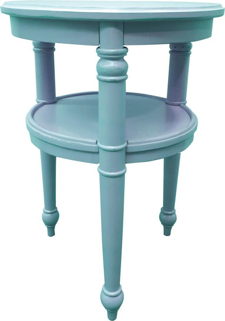 Side Table TRADE WINDS PROVENCE Traditional Antique Round Aqua Painted Blue-Image 1