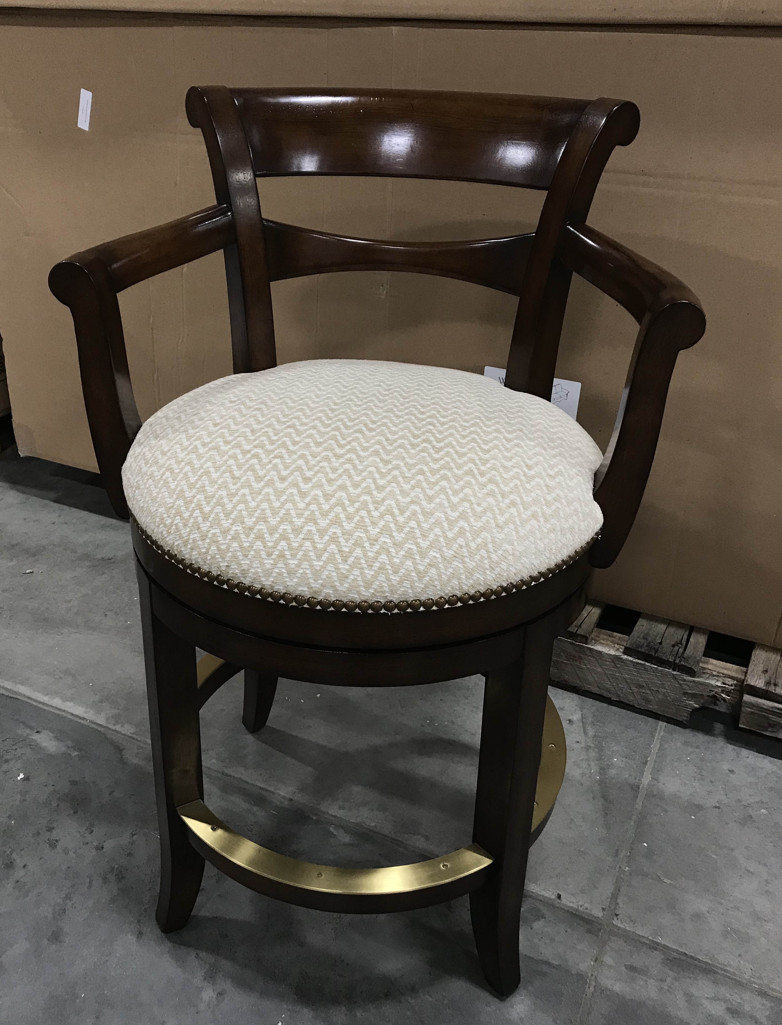 Counter Stool WOODBRIDGE Curved Back Scrolled Arms Round Seat