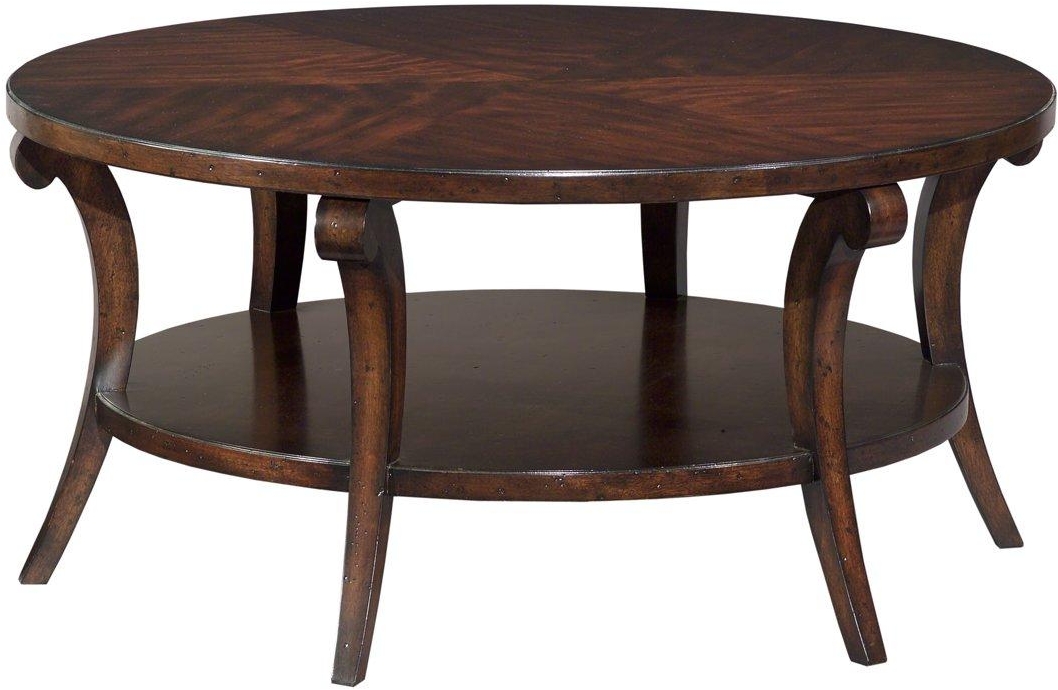 LARGE, NEW ROUND COFFEE/COCKTAIL TABLE, OKUMEN VENEER, UMBER FINISH ...